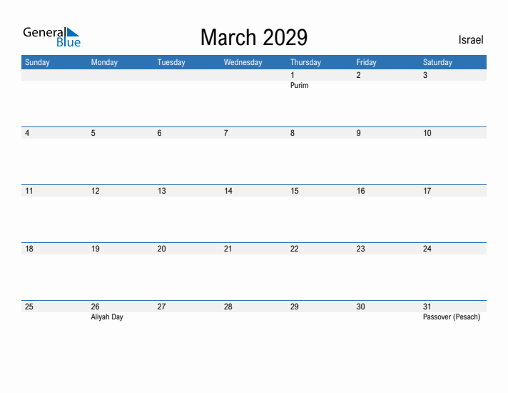 Fillable March 2029 Calendar