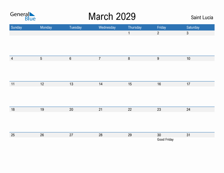 Fillable March 2029 Calendar