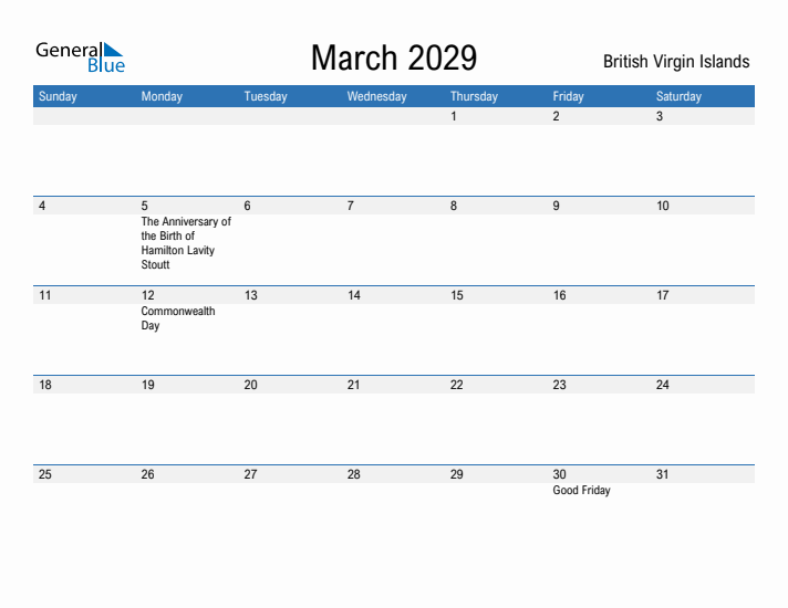Fillable March 2029 Calendar