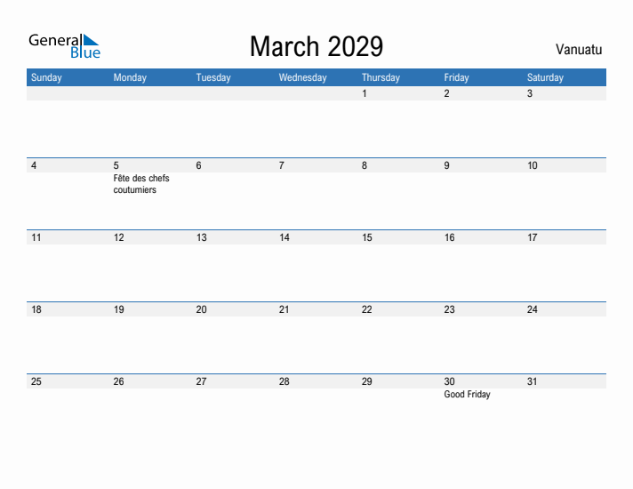 Fillable March 2029 Calendar