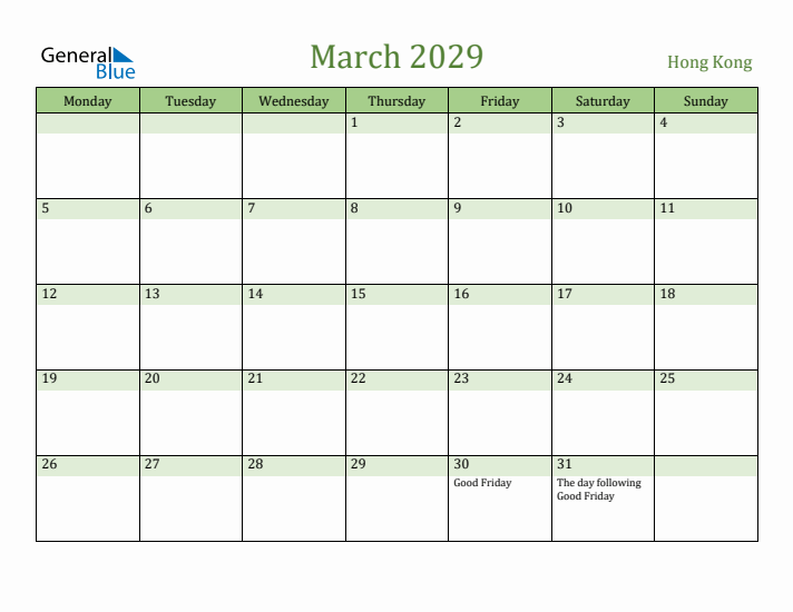 March 2029 Calendar with Hong Kong Holidays