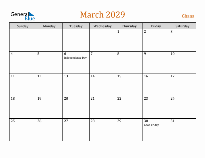 March 2029 Holiday Calendar with Sunday Start