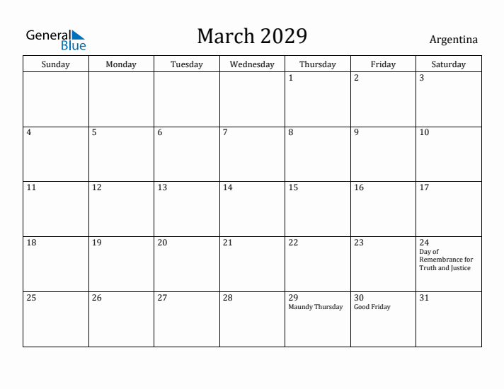 March 2029 Calendar Argentina