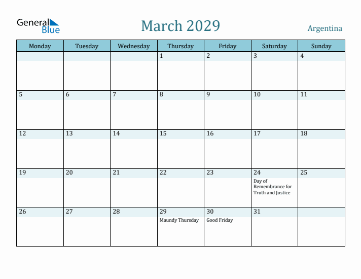 March 2029 Calendar with Holidays
