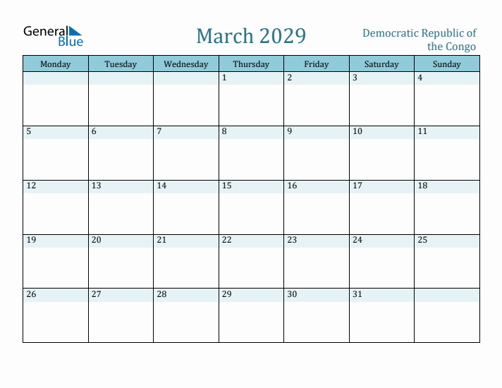 March 2029 Calendar with Holidays