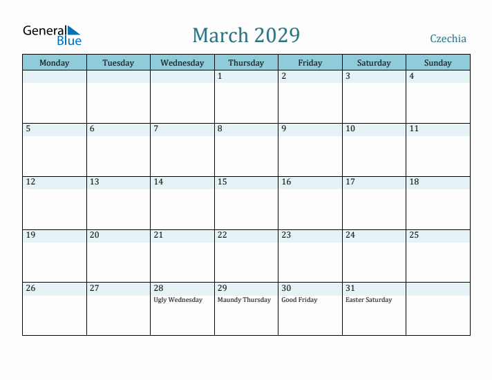 March 2029 Calendar with Holidays