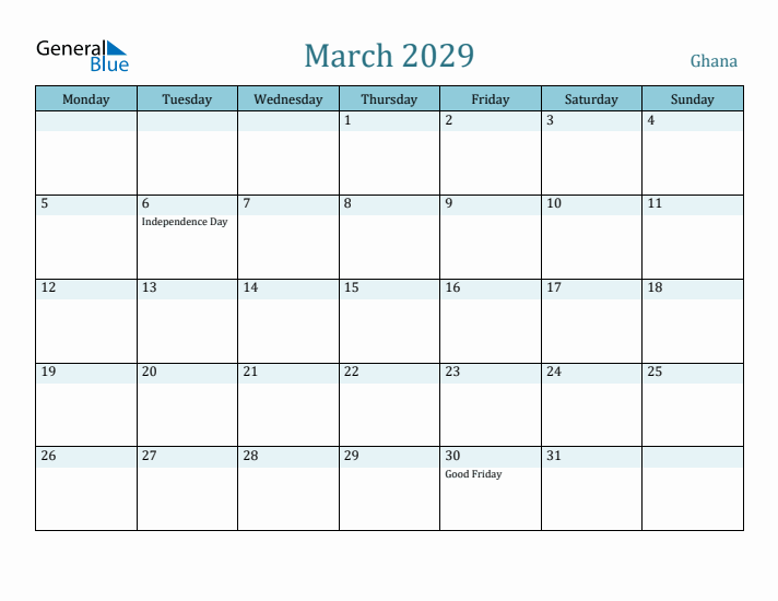 March 2029 Calendar with Holidays