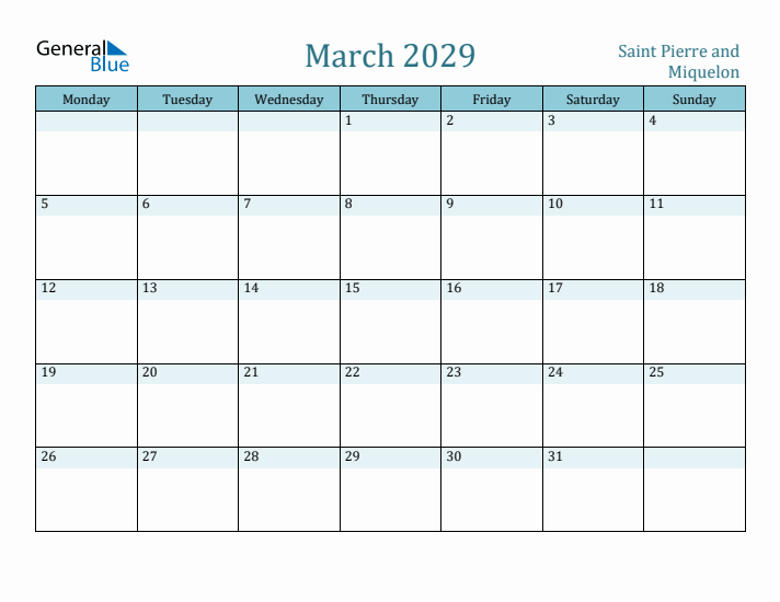 March 2029 Calendar with Holidays
