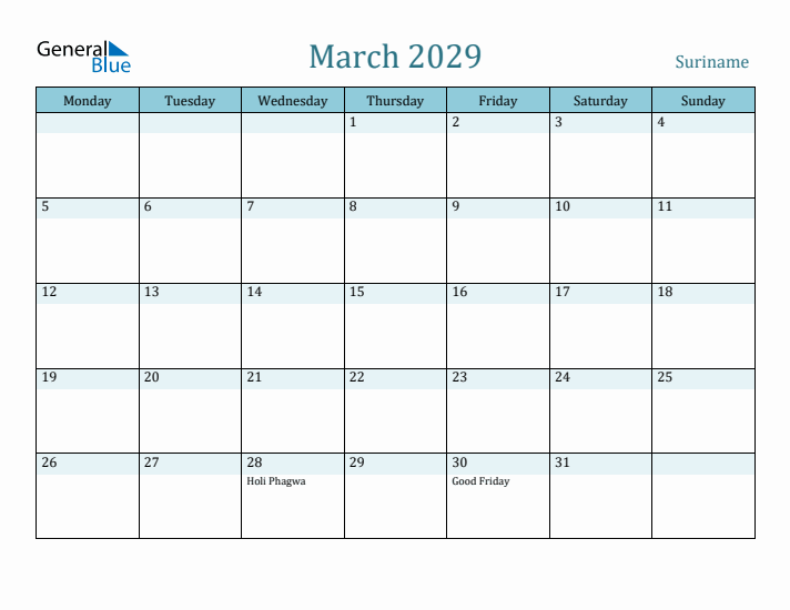 March 2029 Calendar with Holidays