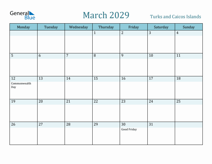 March 2029 Calendar with Holidays