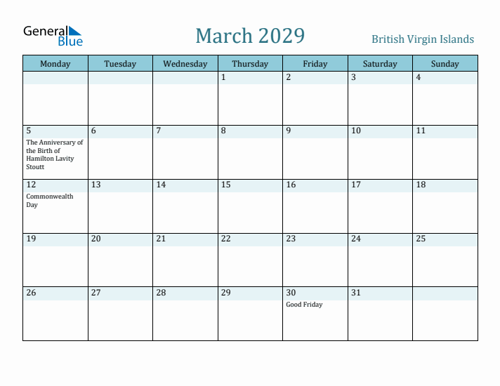 March 2029 Calendar with Holidays