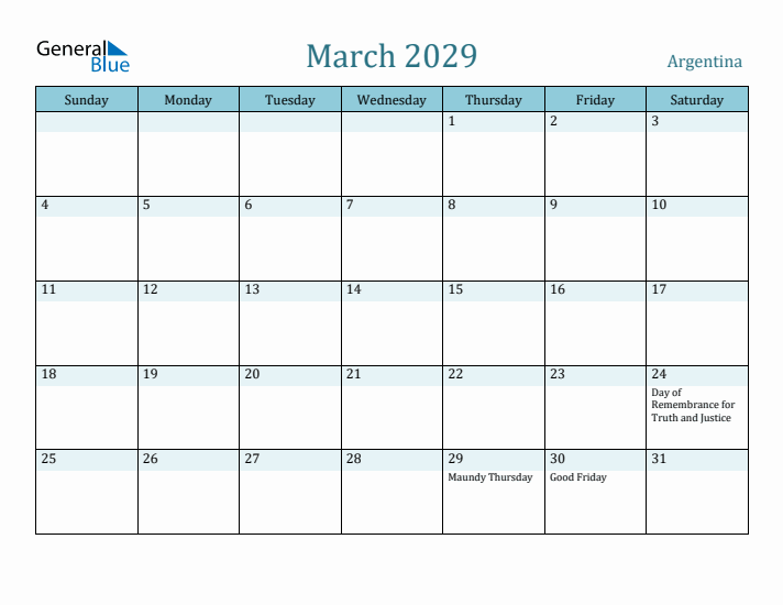 March 2029 Calendar with Holidays