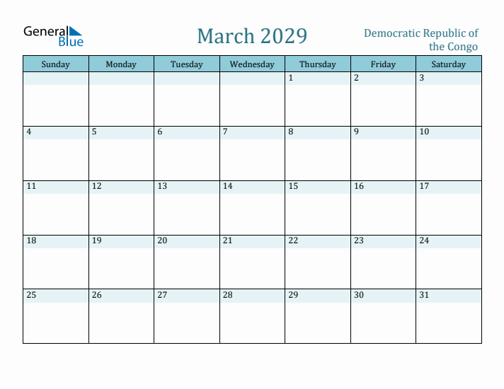 March 2029 Calendar with Holidays