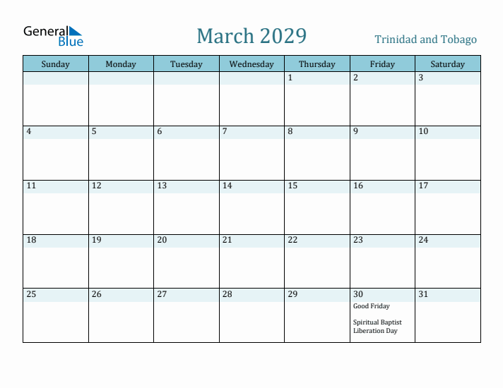 March 2029 Calendar with Holidays