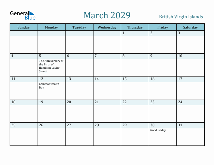 March 2029 Calendar with Holidays
