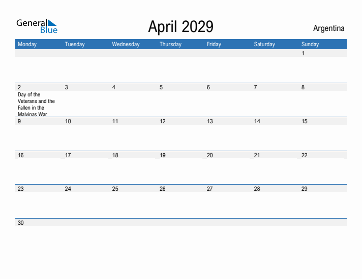 Fillable April 2029 Calendar