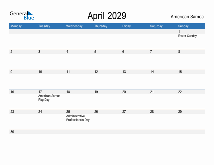 Fillable April 2029 Calendar