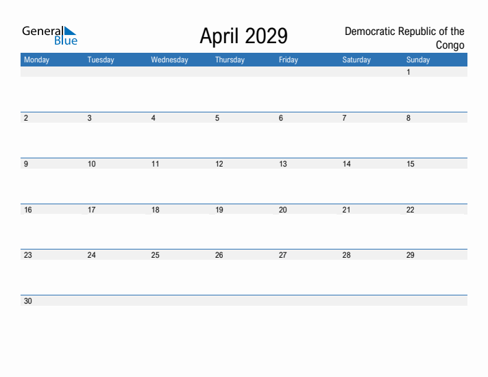 Fillable April 2029 Calendar