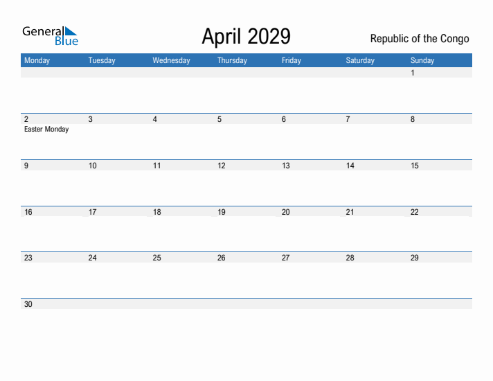 Fillable April 2029 Calendar