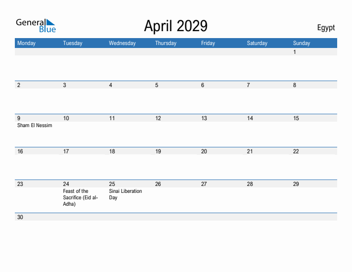 Fillable April 2029 Calendar