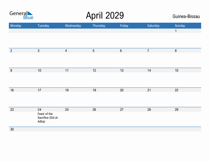 Fillable April 2029 Calendar