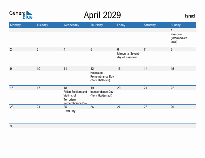 Fillable April 2029 Calendar