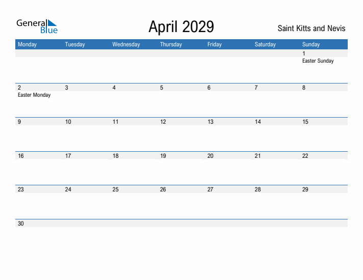 Fillable April 2029 Calendar