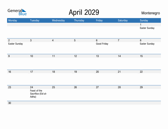 Fillable April 2029 Calendar