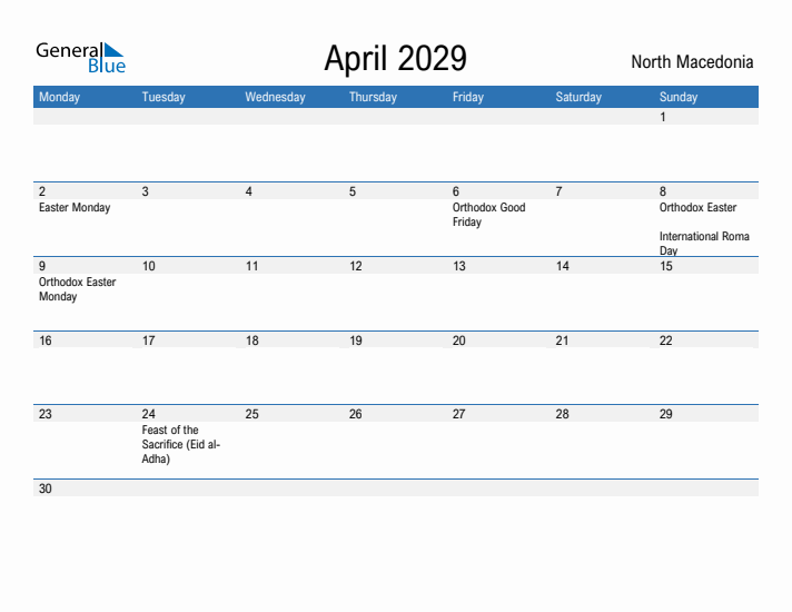 Fillable April 2029 Calendar