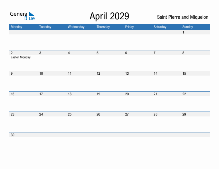 Fillable April 2029 Calendar