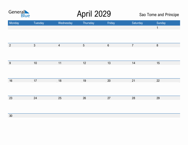 Fillable April 2029 Calendar