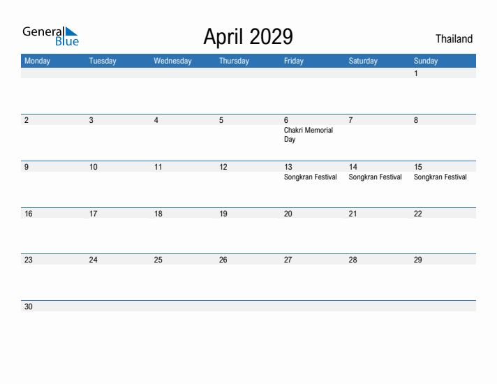 Fillable April 2029 Calendar