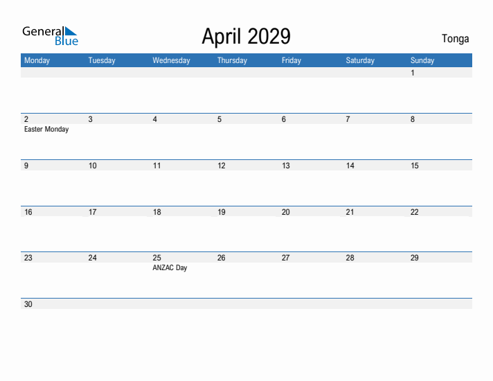 Fillable April 2029 Calendar