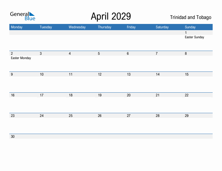 Fillable April 2029 Calendar