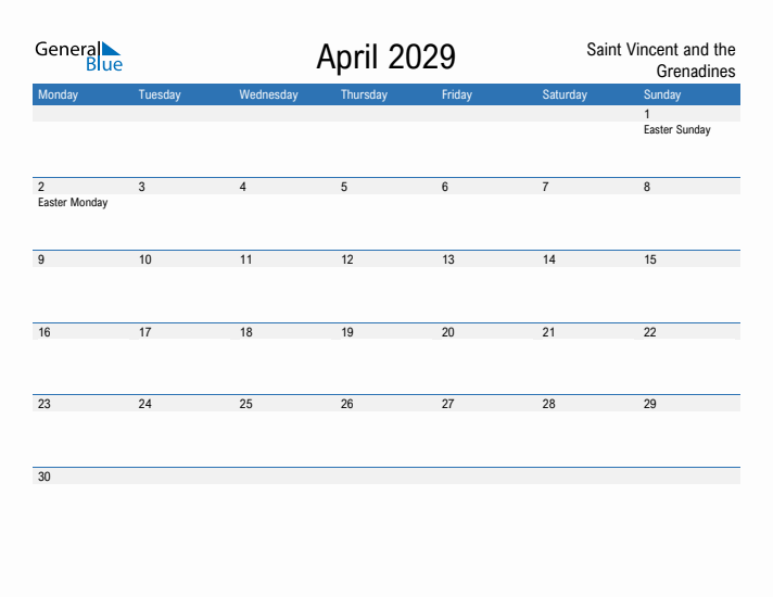 Fillable April 2029 Calendar