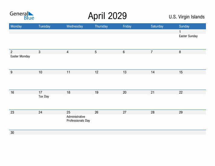 Fillable April 2029 Calendar