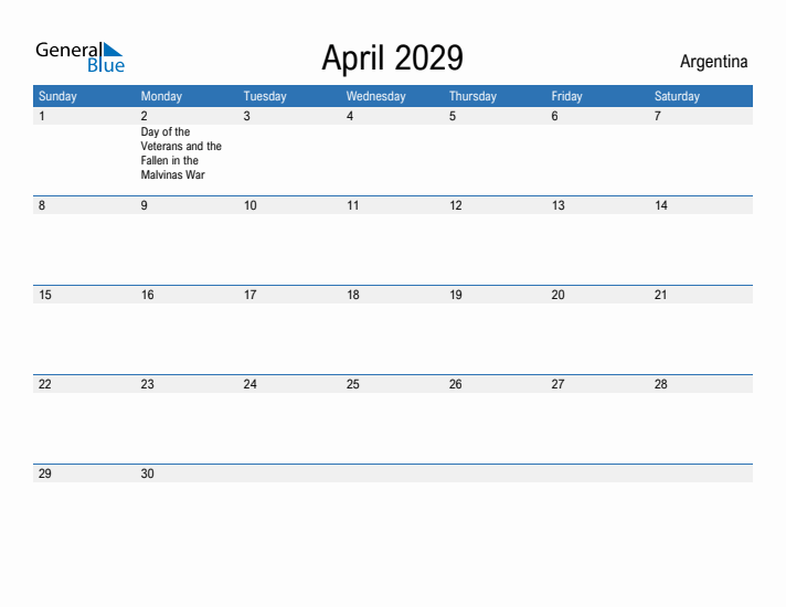 Fillable April 2029 Calendar