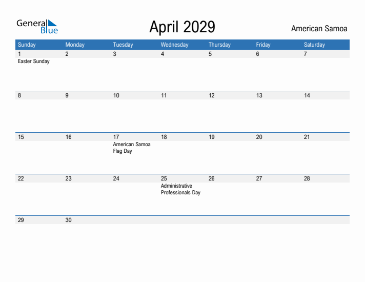 Fillable April 2029 Calendar