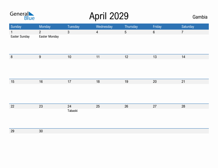 Fillable April 2029 Calendar