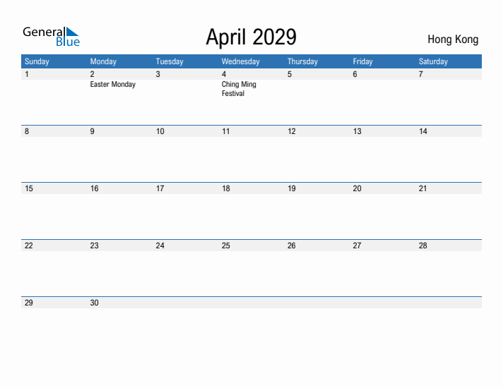 Fillable April 2029 Calendar