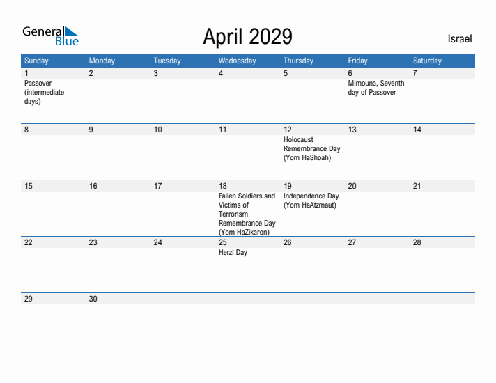 Fillable April 2029 Calendar
