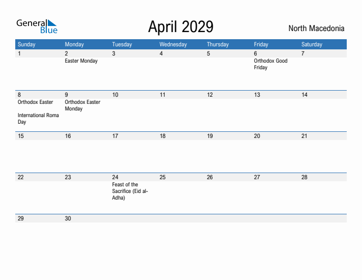 Fillable April 2029 Calendar