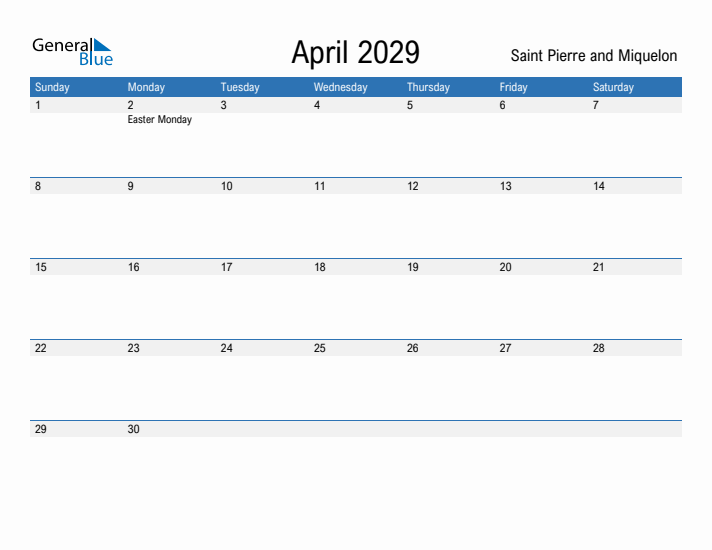 Fillable April 2029 Calendar
