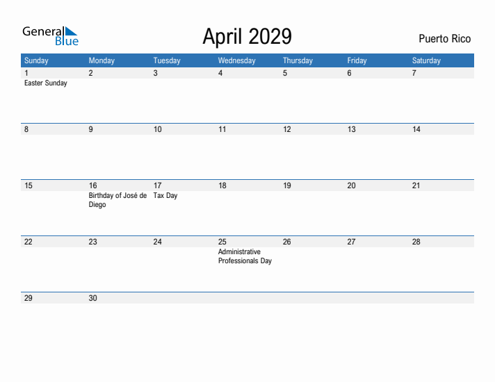 Fillable April 2029 Calendar