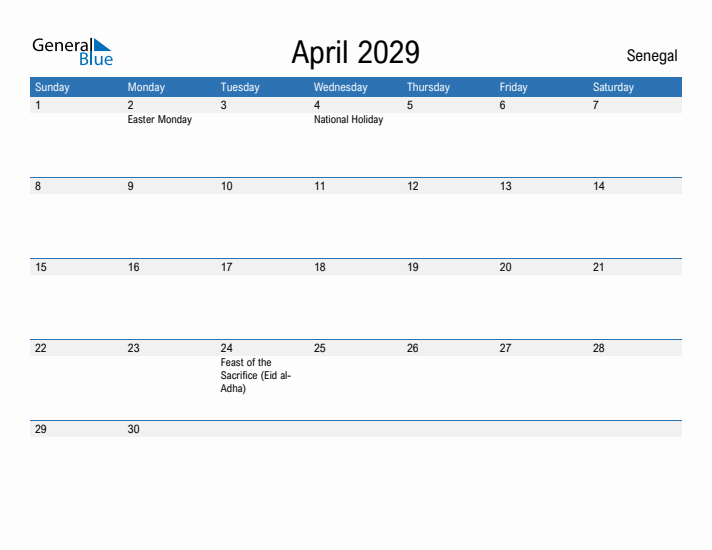 Fillable April 2029 Calendar
