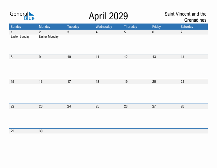 Fillable April 2029 Calendar