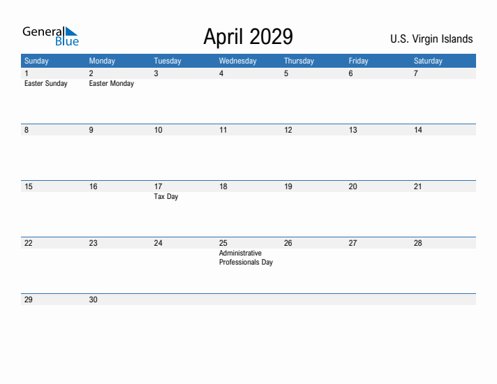 Fillable April 2029 Calendar