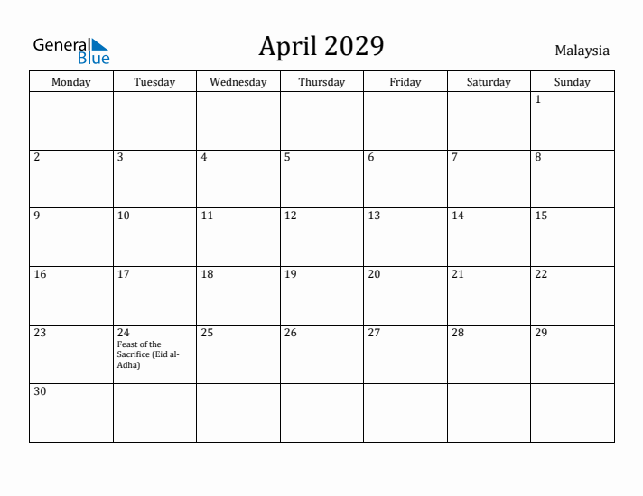 April 2029 Calendar Malaysia
