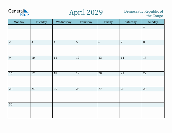 April 2029 Calendar with Holidays