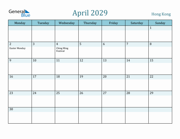 April 2029 Calendar with Holidays